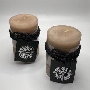 Pier 1 Bougie Inodore Uncented Candles, Tan, 2” x 3”, Set of 2